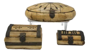 Curated Set of 3 Vintage Handcrafted Camel Bone & Brass Trinket Boxes