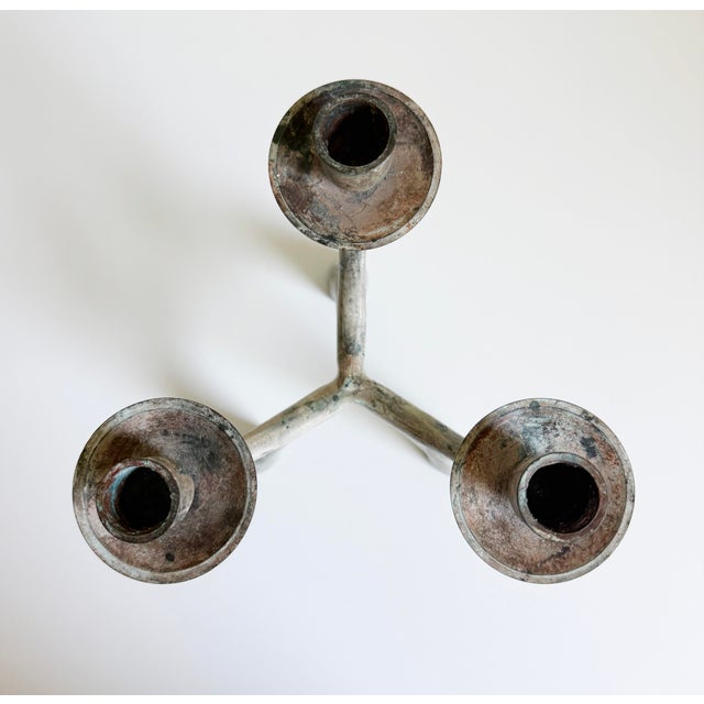 Late 20th Century Brutalist Verdigris 3-Arm Candelabra For Sale - Image 5 of 12