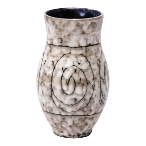 Mid-Century Modernist White and Earth Toned Ceramic Vase With Coiled Motif