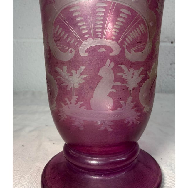 Antique Handmade Engraved German Purple Cut to Clear Glass Vase Cup Chalice For Sale - Image 4 of 10
