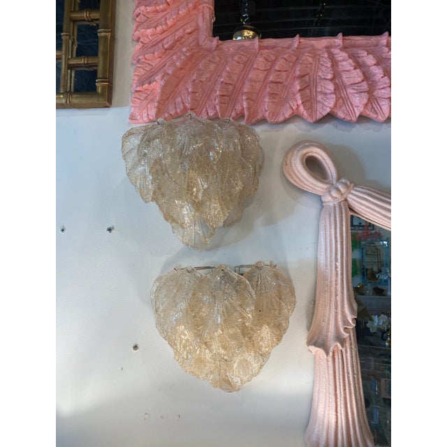 Vintage Murano Mazzega Glass Leaf Leaves Wall Gold Flakes Clear Wall Sconces -A Pair For Sale - Image 10 of 10