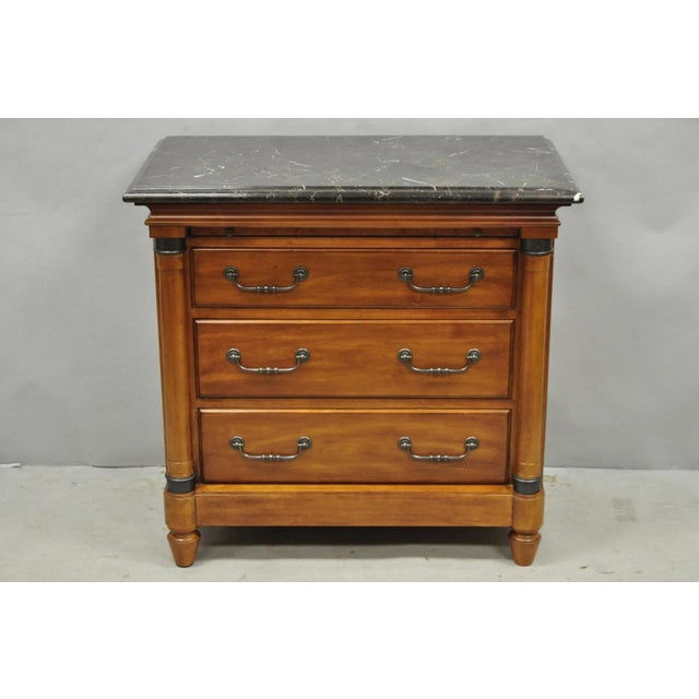 Kincaid French Country Cherry Wood 3 Drawer Marble Top Nightstand Bedside Table For Sale - Image 15 of 15