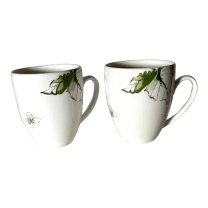 Wedgwood Vera Wang Floral Leaf Mug - Set of 2, Green, Outlined Leaves, Bone China