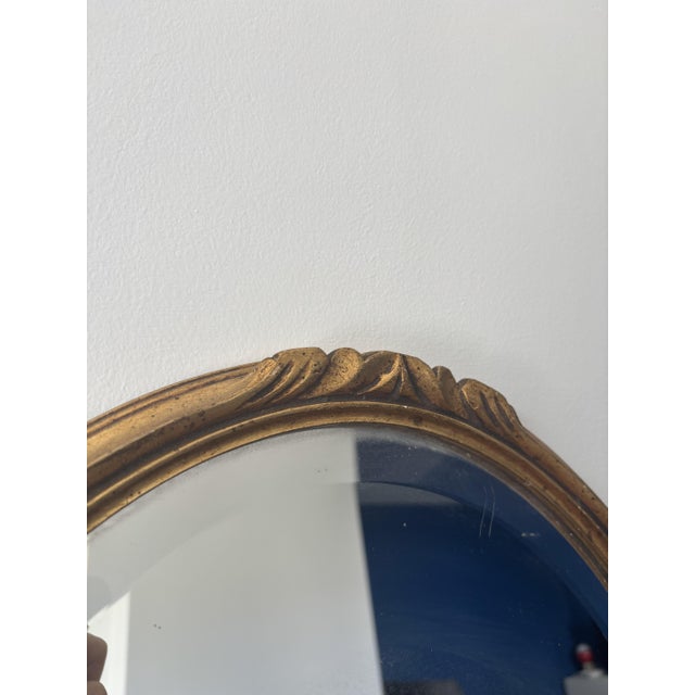 Antique Oval Gilt Mirror in Carved Wood, 1940s For Sale - Image 3 of 8