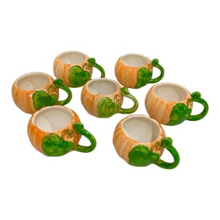 Set of 7 Hand-Painted Ceramic Pumpkin Mugs / Cups for Fall Tableware Thanksgiving or Halloween - See Pictures for Inspiration! For Sale
