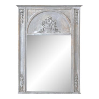Antique French Louis XVI Painted Trumeau Mirror For Sale