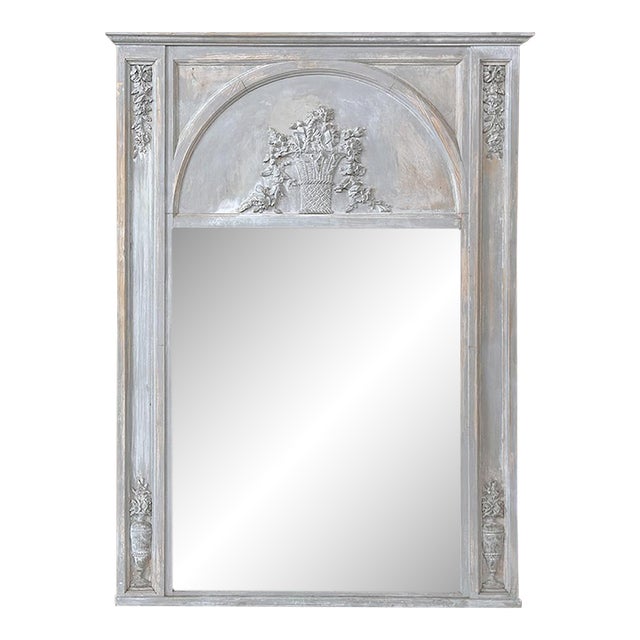 Antique French Louis XVI Painted Trumeau Mirror For Sale