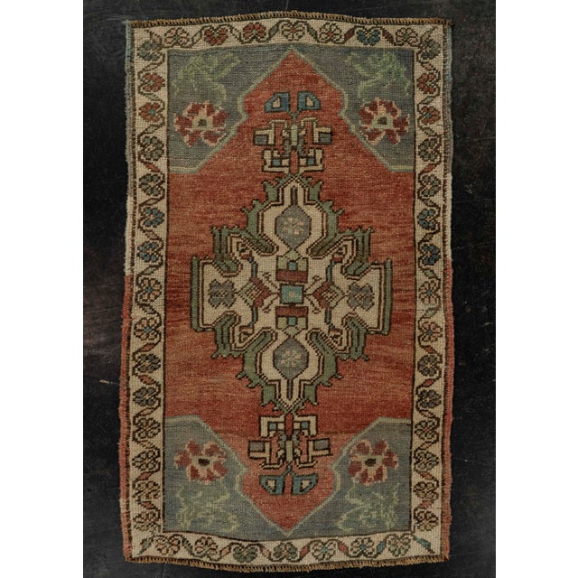 Terra Cotta Turkish Mini Rug Oriental Hand Knotted Vintage Rug 1'8" x 2'11" #21232 For Sale - Image 8 of 8