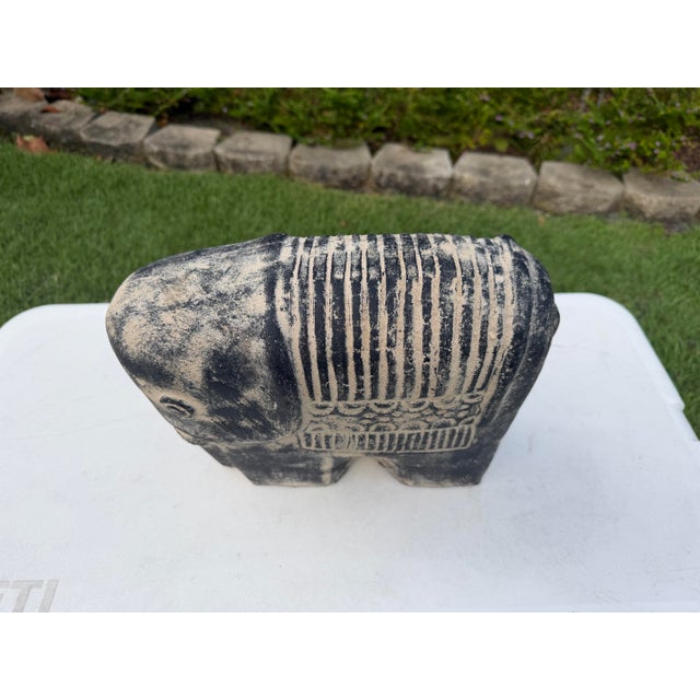 Vintage Brutalist Blackwashed Terracotta Elephant Sculpture For Sale In Naples, FL - Image 6 of 9