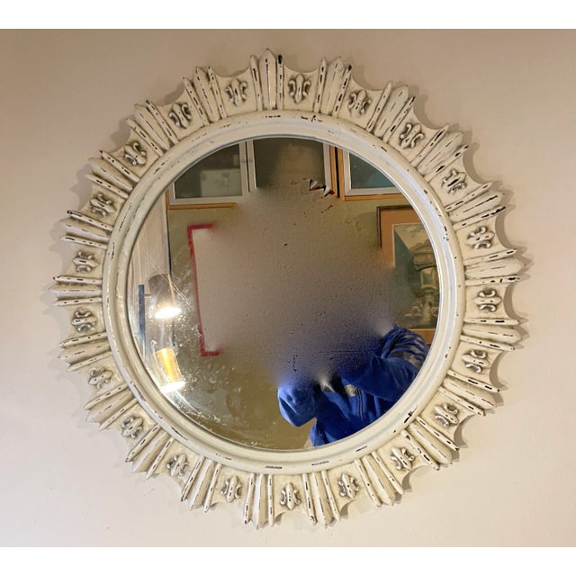1960s Vintage Distressed Frame Fleur De Lis Wall Mirror For Sale - Image 5 of 5