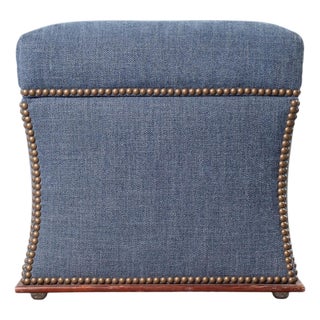 Ralph Lauren 'Florence' Storage Ottoman in Damask Blue Linen For Sale