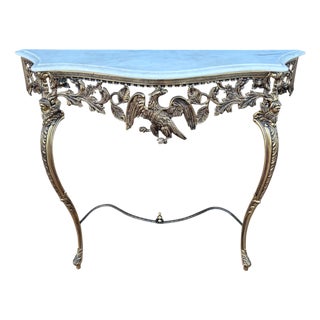 Neoclassical Gilt Bronze and Marble Console Table with Eagle Motif, 1940s For Sale