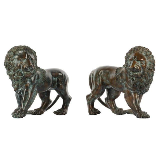 19th Century Neoclassical Bronze Lion Sculptures With Aged Patina For Sale - Image 11 of 11