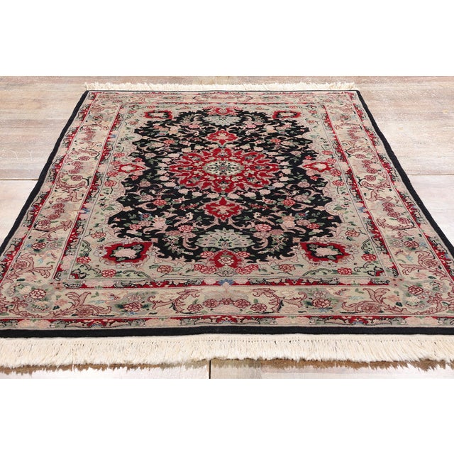 Black Vintage Chinese Tabriz Wool & Silk Rug - 03'11 X 06'05 For Sale - Image 8 of 9