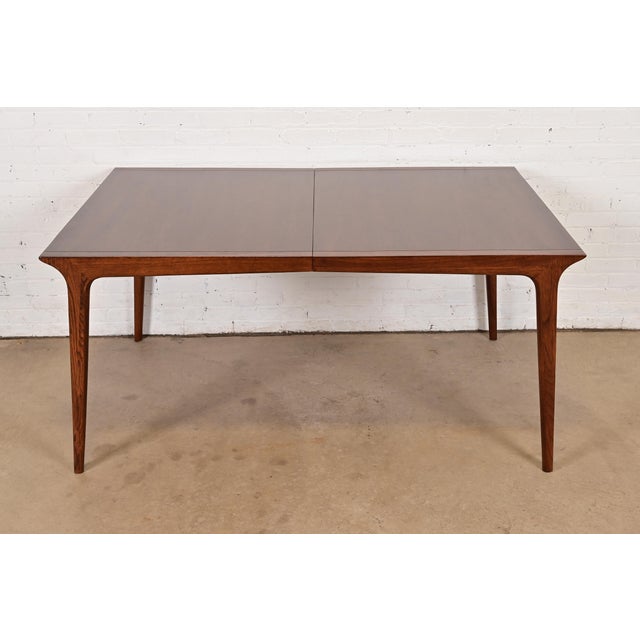 Wood John Van Koert for Drexel Mid-Century Modern Sculpted Walnut Extension Dining Table, Newly Refinished For Sale - Image 7 of 12