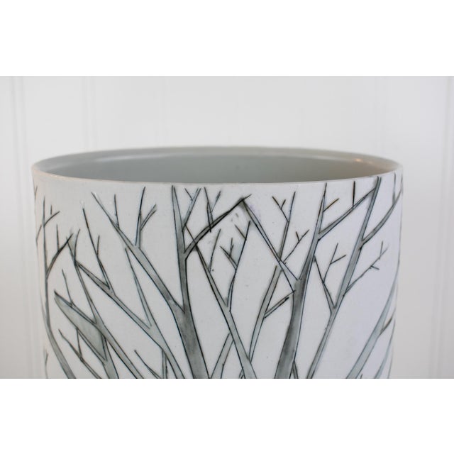 Studio Porcelain Oval Vase With Winter Landscape Motif, Signed For Sale - Image 4 of 18