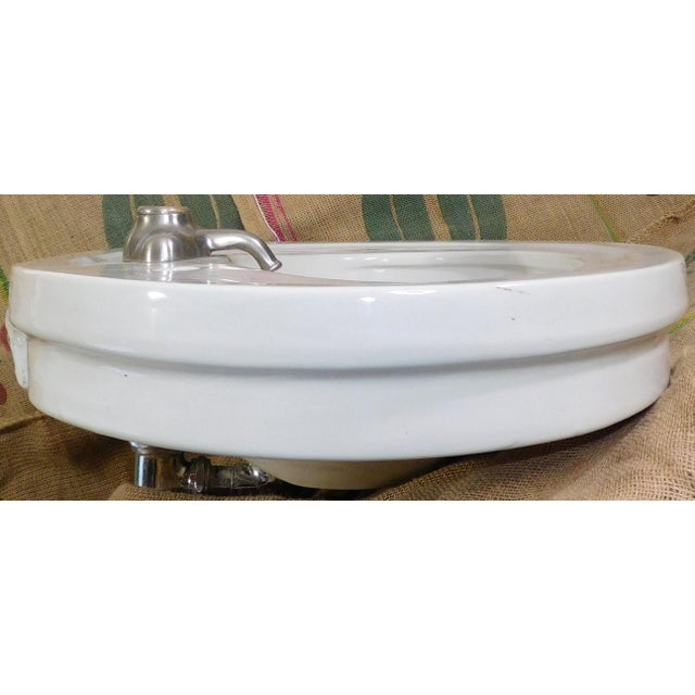 Metal Antique 1918 Trenton Potteries Company Impervio Large Vitreous China Pedestal Sink With Rare Faucet For Sale - Image 7 of 18