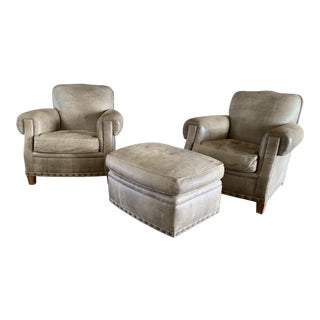 JJ Custom Lounge Chairs & Ottoman - 3 Pieces For Sale