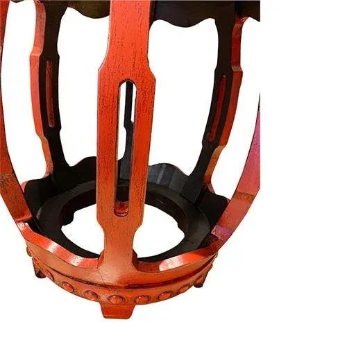 1980s Asian Distressed Red Drum Stool For Sale - Image 4 of 5