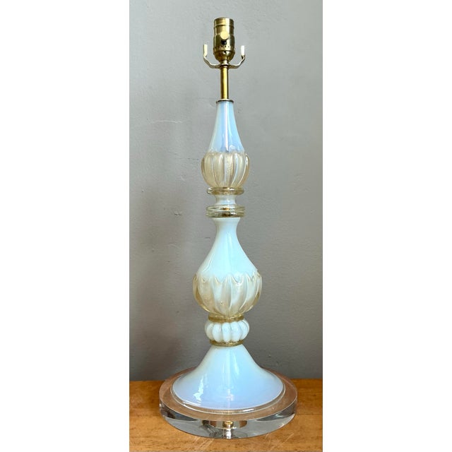 Vintage Murano Opalescent Glass and Lucite Table Lamp For Sale - Image 12 of 12