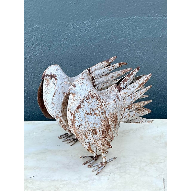 Vintage Distressed Punch Cut Metal Birds - A Pair For Sale - Image 10 of 12