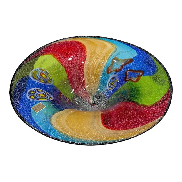 Late 20th Century Oversized Multicolor Murano-Style Art Glass Centerpiece Bowl – 17” For Sale