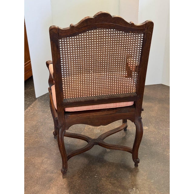 19th Century Pair of Carved French Walnut Armchairs With Caned Backs For Sale - Image 16 of 16