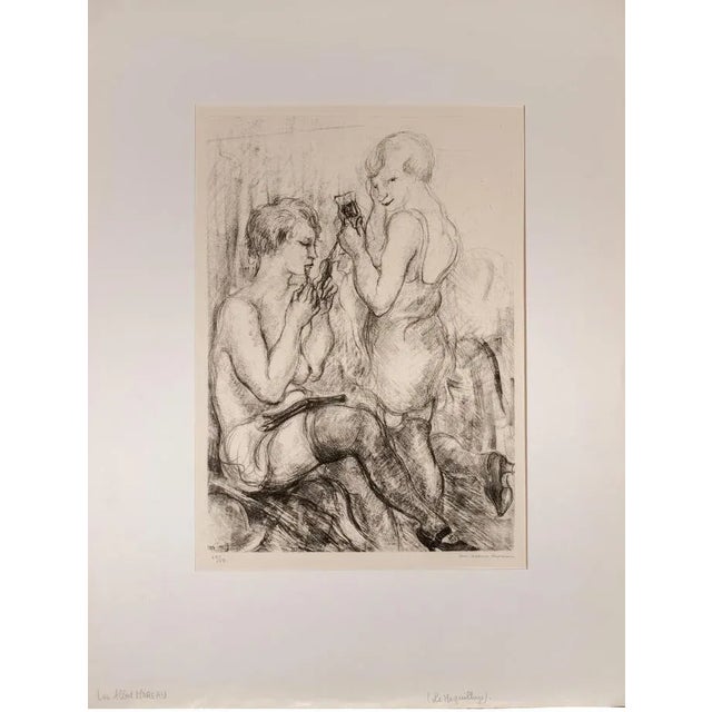 Two Women is a Lithograph on ivory-colored paper realized by Luc Albert Moreau. The artwork is in good condition, included...