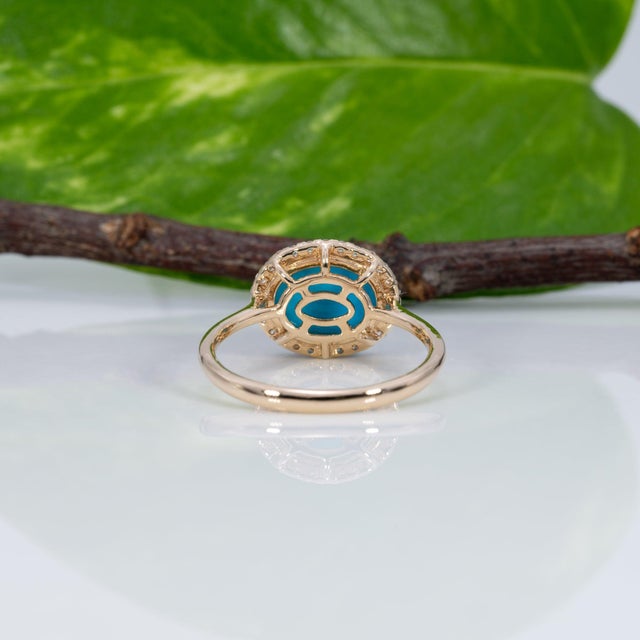 Blue 2.3Ct Sleeping Beauty Turquoise Ring With Natural Diamonds Accents: 14k Gold, Size 6.75 For Sale - Image 8 of 9