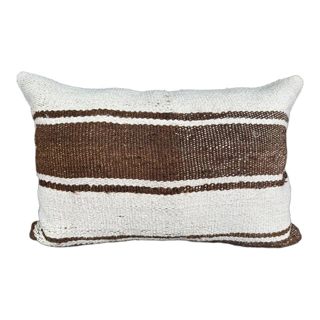 Turkish Hemp Pillow Cushion Natural Beige Brown Pillow Cushion Cover 16" x 24" For Sale