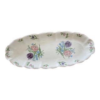 25" Long 1980s Vintage Hand-Painted Platter Pattern French Bouquet by Mann For Sale