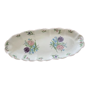 25" Long 1980s Vintage Hand-Painted Platter Pattern French Bouquet by Mann