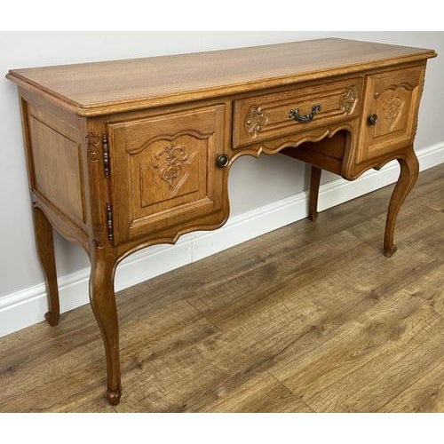 Vintage French Louis XVI Style Carved Desk in Oak For Sale - Image 5 of 12