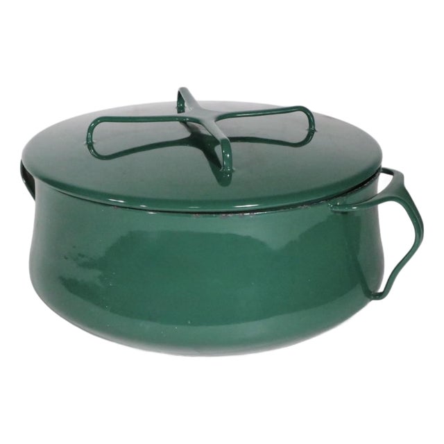 Mid 20th Century Dansk Kobenstykle Covered Casserole in Green Enamel Finish For Sale