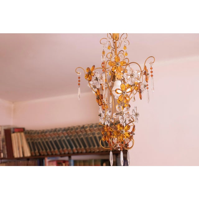 Crystal and Murano Glass Orange Flowers Chandelier, 1970s For Sale - Image 4 of 12