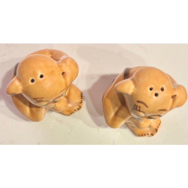 Mid 20th Century Trompe-L’Oeil Ceramic Cheeky Monkey Salt and Pepper Shakers For Sale - Image 4 of 9