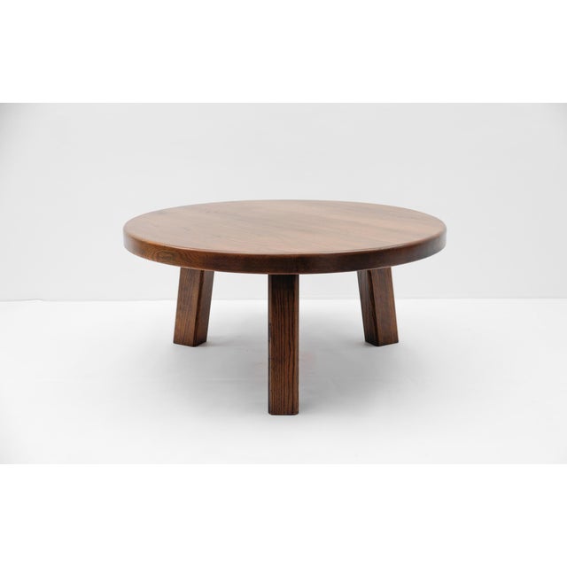 French Round Oak Coffee Table in the style of Pierre Chapo, 1960s For Sale - Image 11 of 11