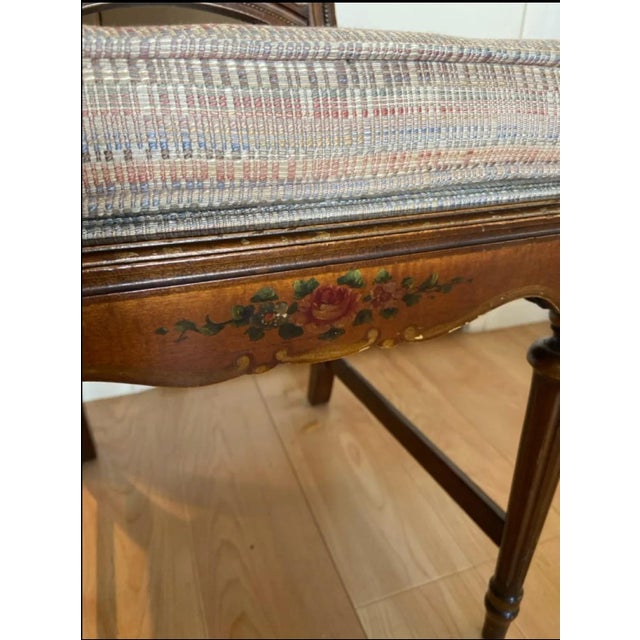 Brown Stunning Vintage French Provincial Balloon Back Side Chair With Hand-Painted Floral Apron, Circa 1940s–1960s For Sale - Image 8 of 12