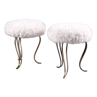 Stools in Brass and Textile, Set of 2 For Sale