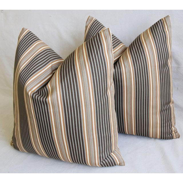 French Striped Ticking Feather/Down Pillows 24" Square Pair Chairish