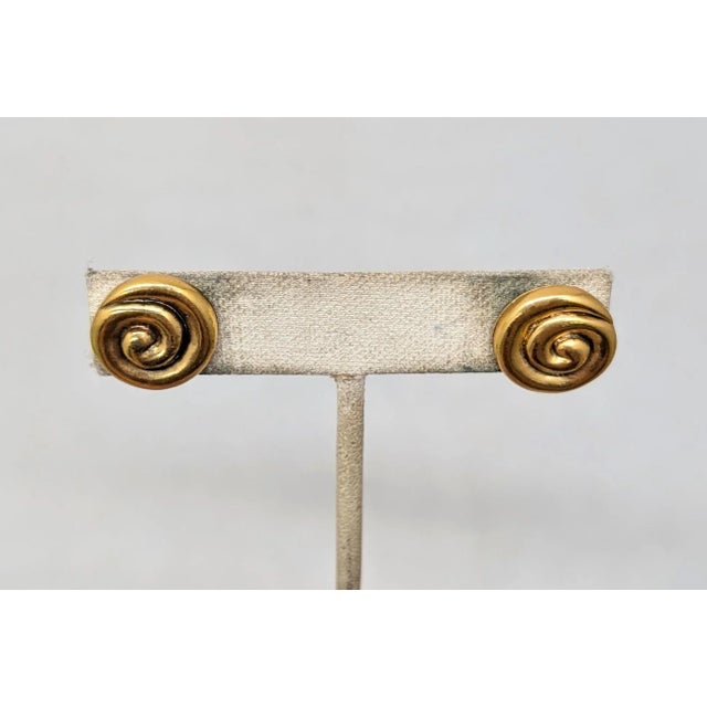 Yves Saint Laurent Vintage 1980s Signed Ysl Yves Saint Laurent Goldtone Spiral Pierced Earrings-2 Pieces For Sale - Image 4 of 7
