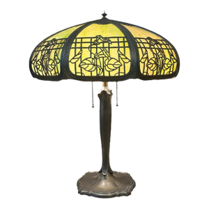 1920s Art Nouveau Green Slag Glass Table Lamp