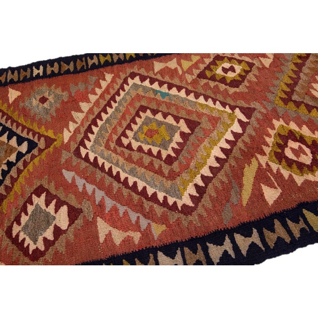 Tribal 1960s Vintage Turkish Kilim Rust Handmade Tribal Wool Rug For Sale - Image 3 of 8