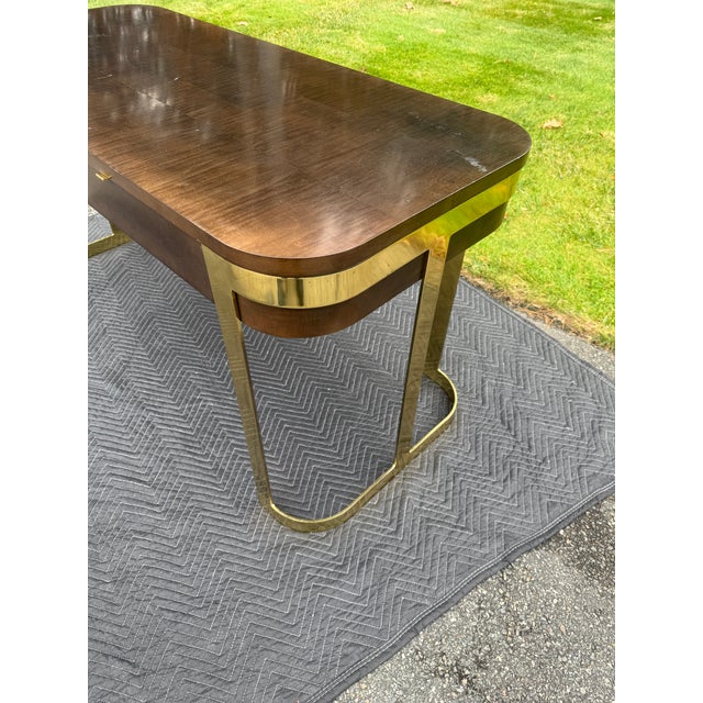 Mid-Century Modern Floating-Top Walnut Desk With Brass Base by John Stuart For Sale In Boston - Image 6 of 16