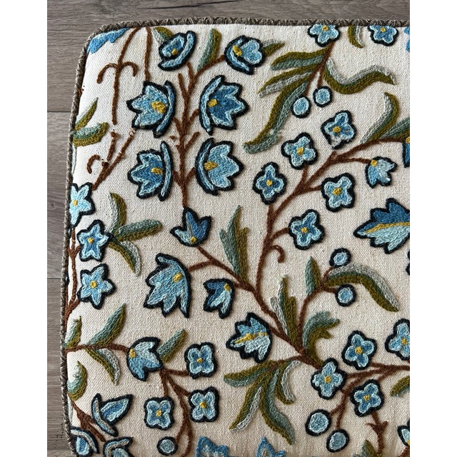 Schumacher Designer Linen and Crewel Custom Bench Pillow For Sale - Image 4 of 8