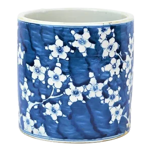 Contemporary Chinoiserie Blue and White Cherry Blossom Planter