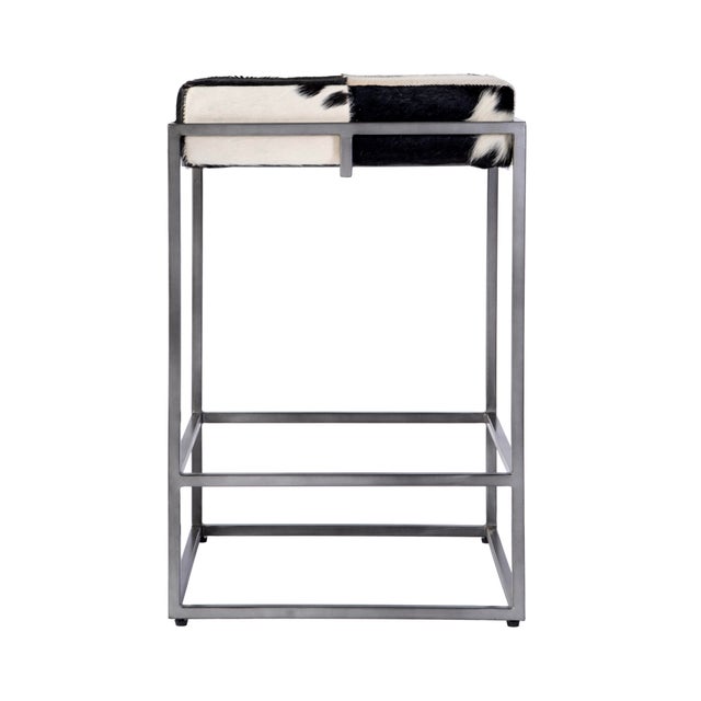 2020s Stinson 26.5 in. Seat Height Hair on Hide Leather and Iron Counter Stool with Footrest, Black and White For Sale - Image 5 of 8