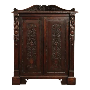 19th Century Antique Renaissance Revival Carved Oak Corner Cabinet