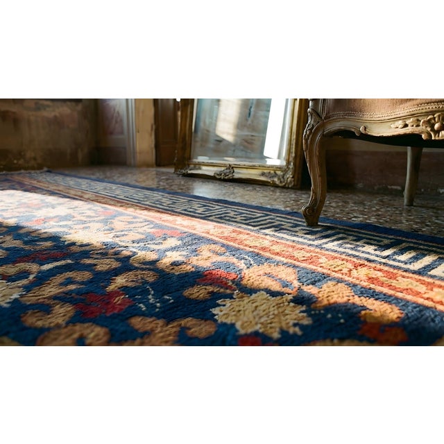 Classic Navy Ground Color With Floral Design Antique Chinese Art Deco Rug For Sale - Image 9 of 11