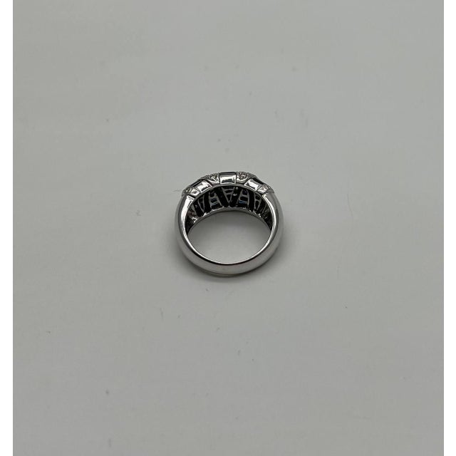 Blue Sapphire Precision Square Cut Diamonds 14k White Gold Statement Band Ring, Size 7 For Sale - Image 4 of 12